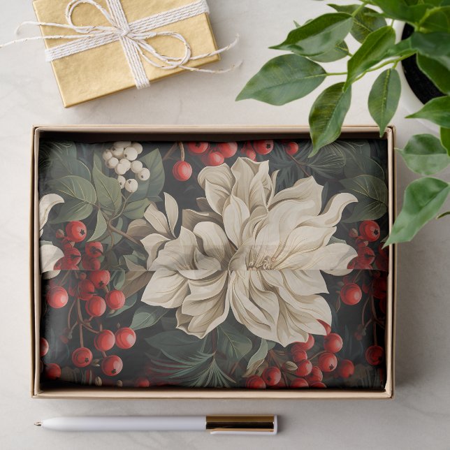 Christmas/Holiday Bold Flowers, Berries & Leaves Seidenpapier (Geschenk)