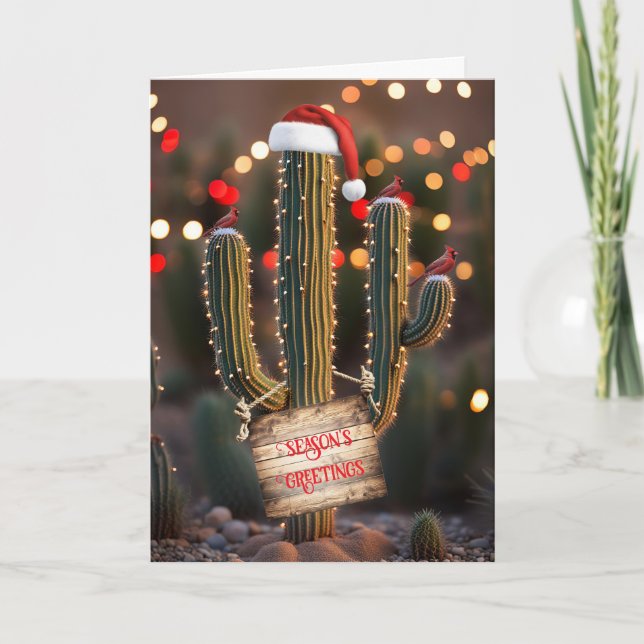 Christmas Holiday Cactus Desert with Cardinals  Karte (Vorderseite)