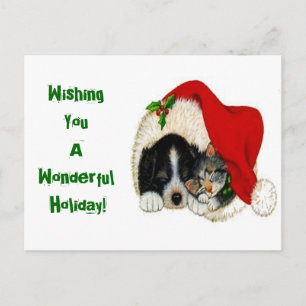 Christmas Holiday Cat and Dog Postcard Feiertagspostkarte