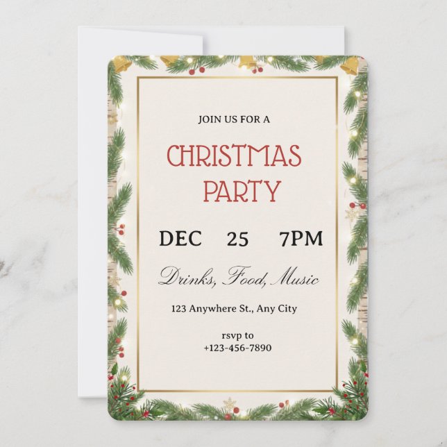 Christmas holiday cocktail party green bow modern  einladung (Vorderseite)