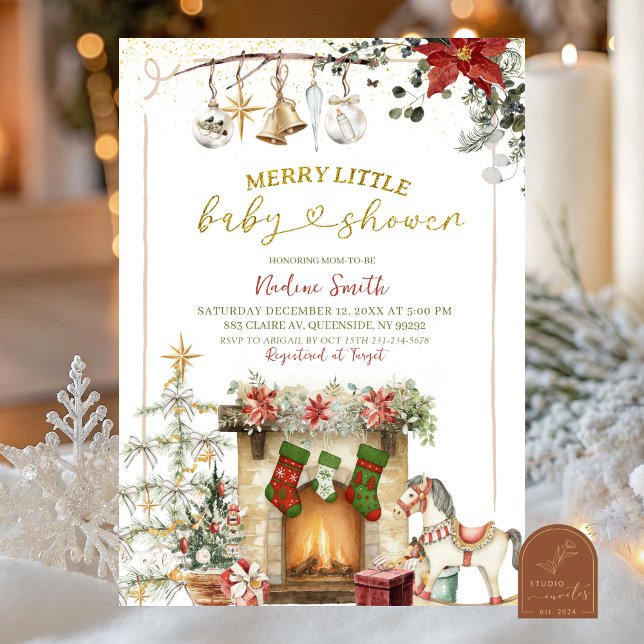 Christmas Holiday Fireplace Baby Shower Einladung (Von Creator hochgeladen)