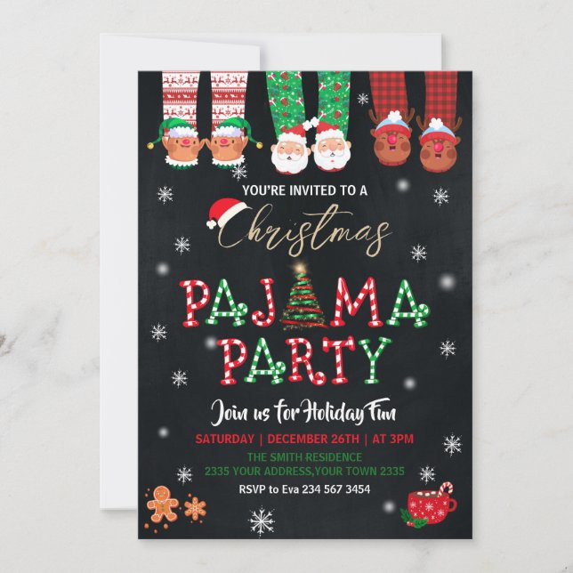 Christmas Holiday Pajama Party Invitation (Devant)