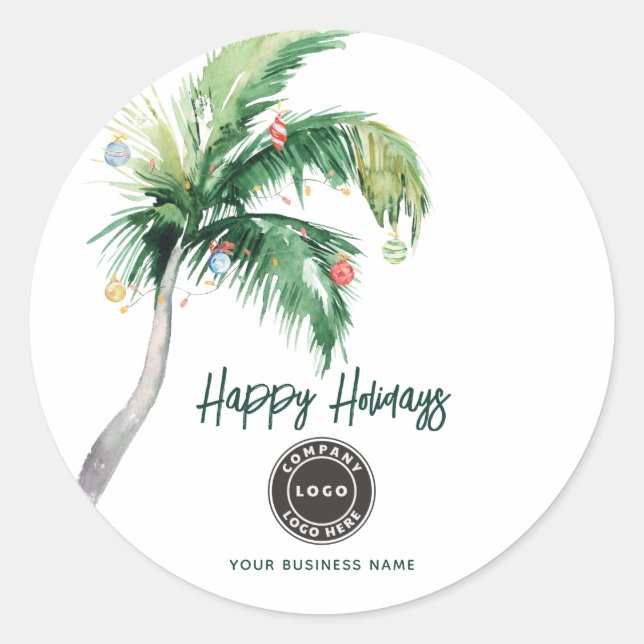 Christmas Holiday Palm Tree Business Name Runder Aufkleber (Vorderseite)