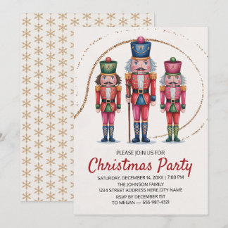 Christmas Holiday Party Nutcracker Gold Glitter Einladung