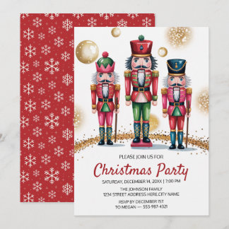 Christmas Holiday Party Nutcracker Gold Glitter Einladung