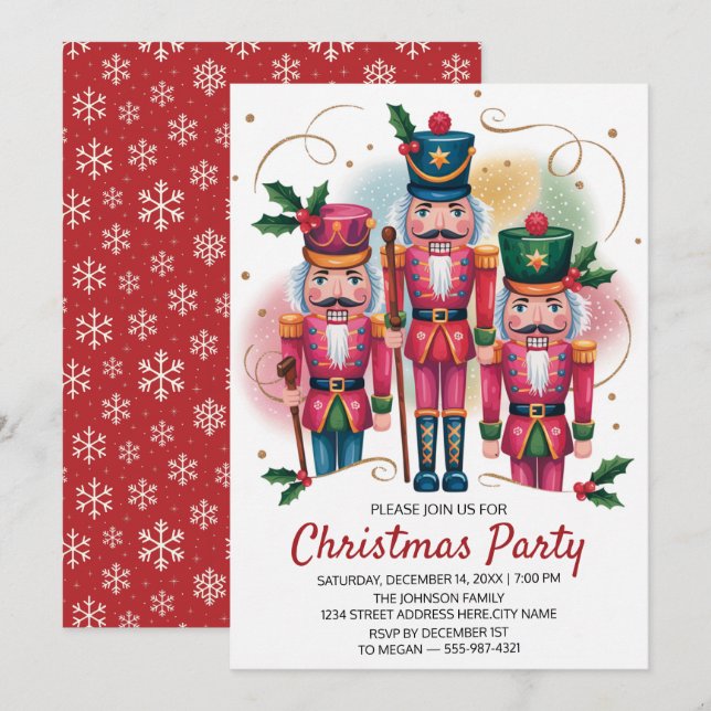 Christmas Holiday Party Nutcracker Gold Glitter    Einladung (Vorne/Hinten)