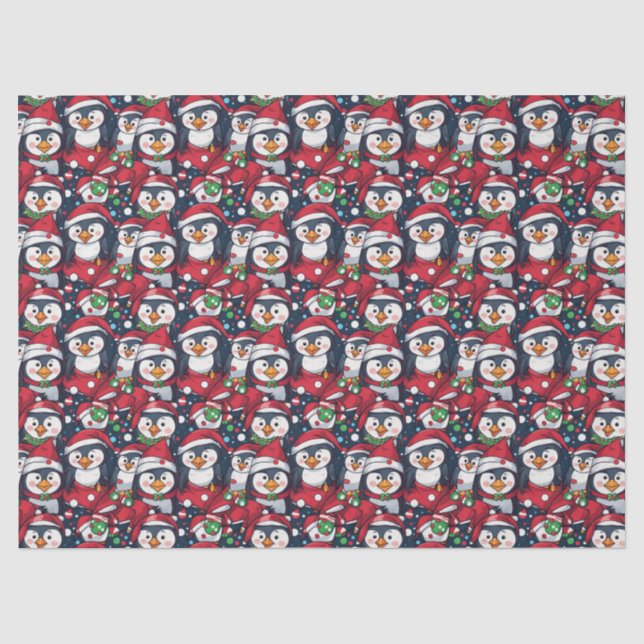 Christmas Holiday Penguins in Santa Hats Seidenpapier (Vorderseite)