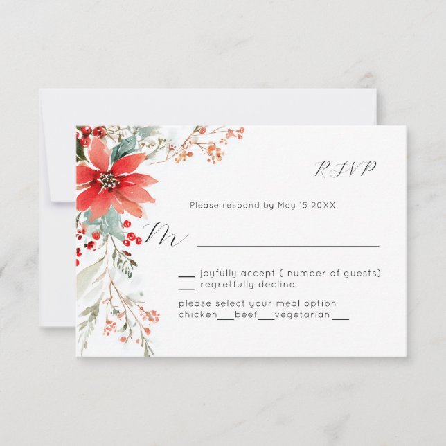 Christmas Holiday Poinsettia floral Wedding RSVP (Vorderseite)