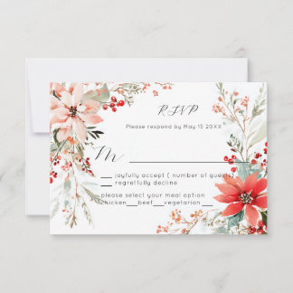 Christmas Holiday Poinsettia floral Wedding RSVP Karte
