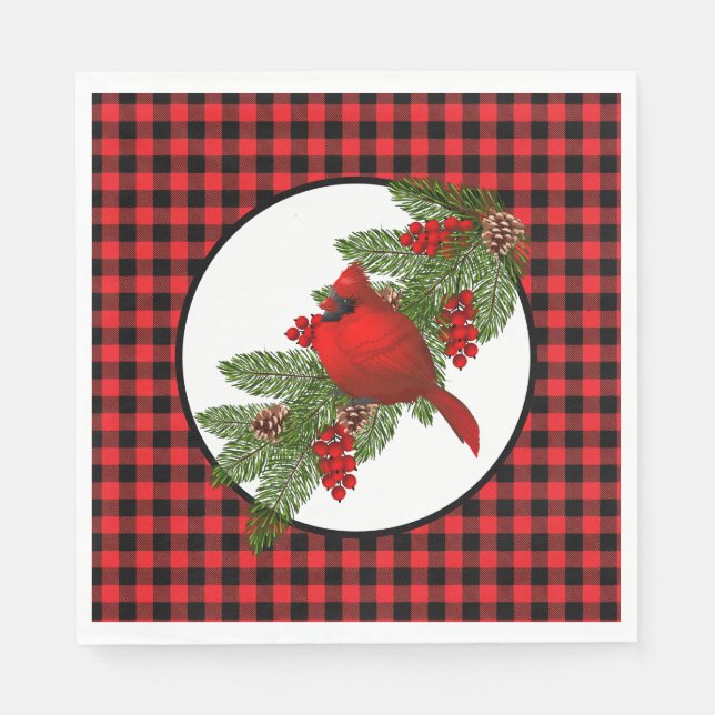 Christmas Holiday Red Cardinal Buffalo Print Serviette (Vorderseite)