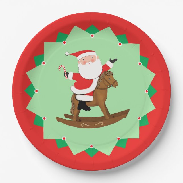 Christmas Holiday Rocking Horse Paper Plates Pappteller (Vorderseite)