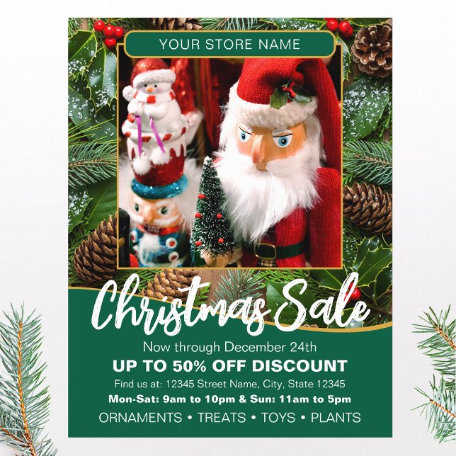 Christmas Holiday Sale Custom Photo Green Business Flyer (Von Creator hochgeladen)