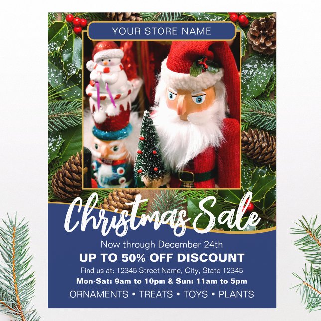 Christmas Holiday Sale Custom Photo Navy Business Flyer (Von Creator hochgeladen)