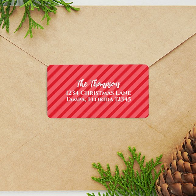 Christmas Holiday Simple Red Striped Minimalist  Adressaufkleber (Von Creator hochgeladen)