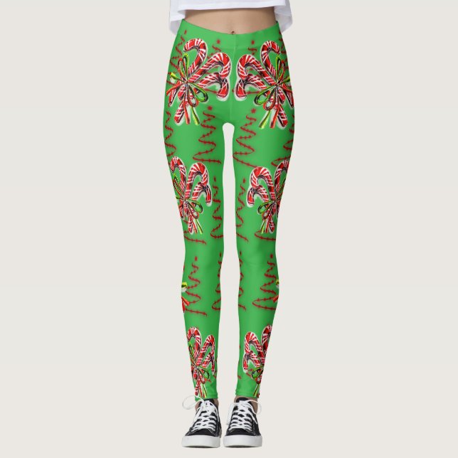 Christmas Holidays Candy Cane Abstract Leggings (Vorderseite)
