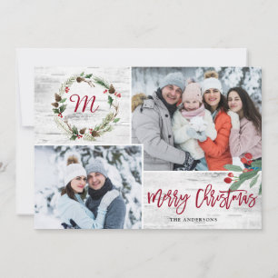 Christmas Holly 2 PHOTOS Collage Bark Carte de vac