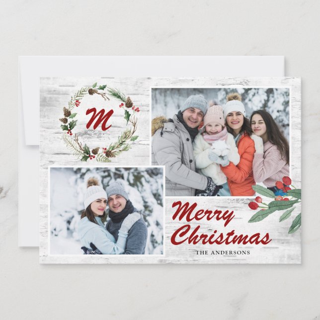 Christmas Holly 2 PHOTOS Collage Bark Carte de vac (Devant)