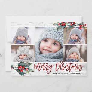 Christmas Holly 5 PHOTOS Collage Carte de vacances