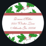 Christmas Holly Address Labels Runder Aufkleber<br><div class="desc"></div>