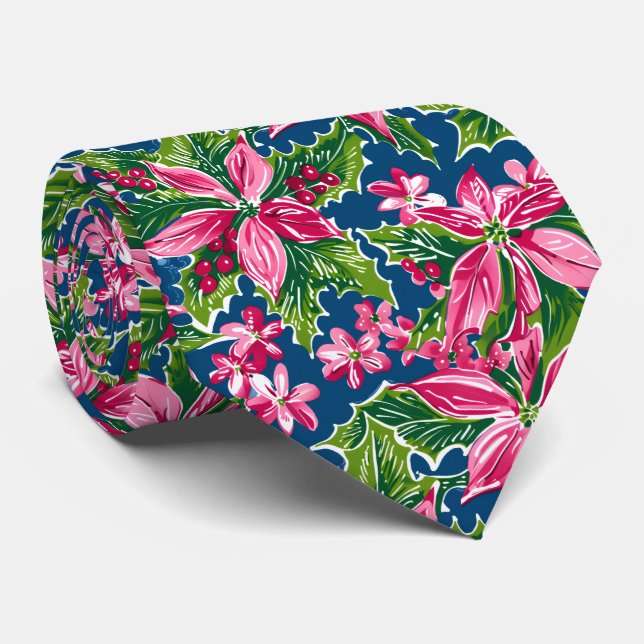 Christmas Holly And Flower Patterned  Krawatte (Gerollt)