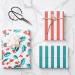 Christmas Holly Berries Wrapping Paper Set 3 Geschenkpapier Set<br><div class="desc">Ein hübsches Traubenmuster mit passenden Streifen und Polka-Punkten.</div>