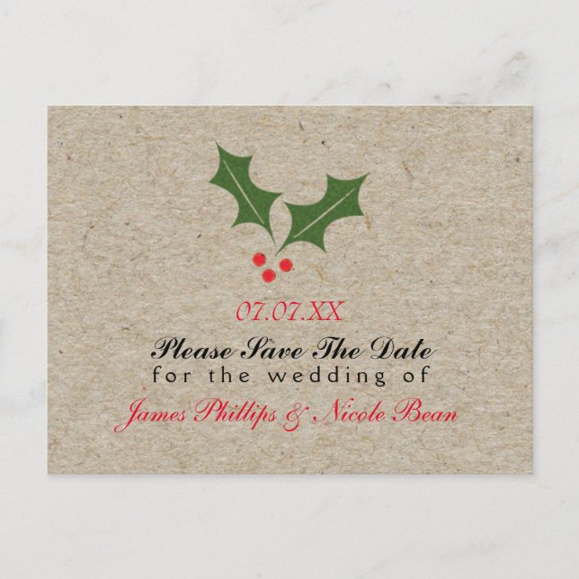 Christmas Holly Berry Holiday Kraft Brown Postcard Postkarte (Vorderseite)