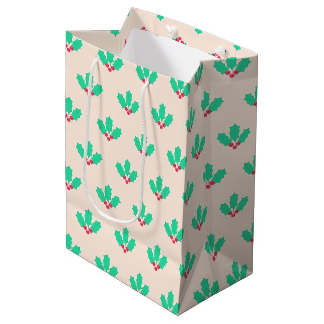 Christmas Holly Berry Mittlere Geschenktüte (Vorderseite Schrägansicht)
