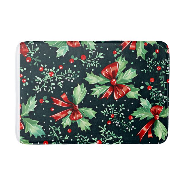 Christmas Holly Berry Pattern Badematte (Vorderseite)