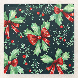 Christmas Holly Berry Pattern Glasuntersetzer
