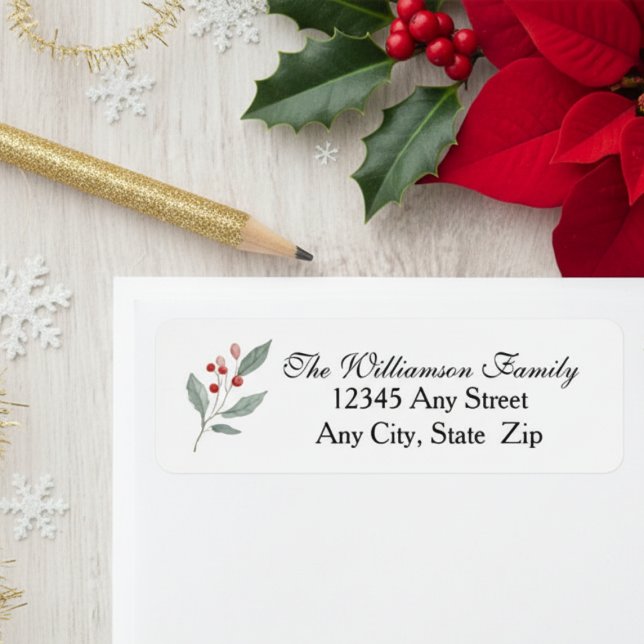 Christmas Holly Berry Return Address Labels (Holiday return address labels)