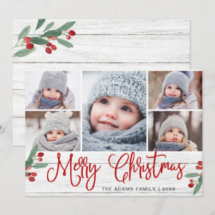 Christmas Holly Berry Rustic 5 PHOTO Carte de voeu