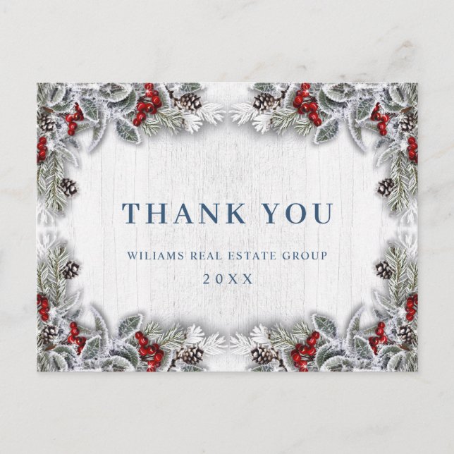 Christmas Holly Berry Rustic Corporate Vielen Dank Postkarte (Vorderseite)