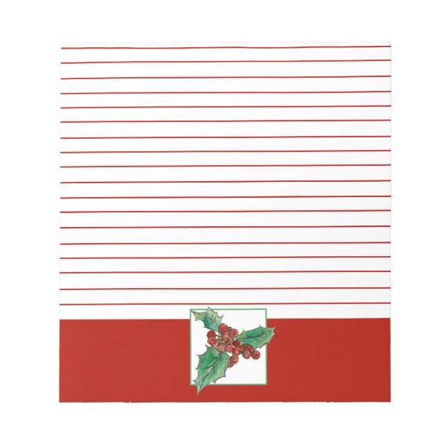 Christmas Holly Botanical Art Red Lined Notizblock (Vorderseite)