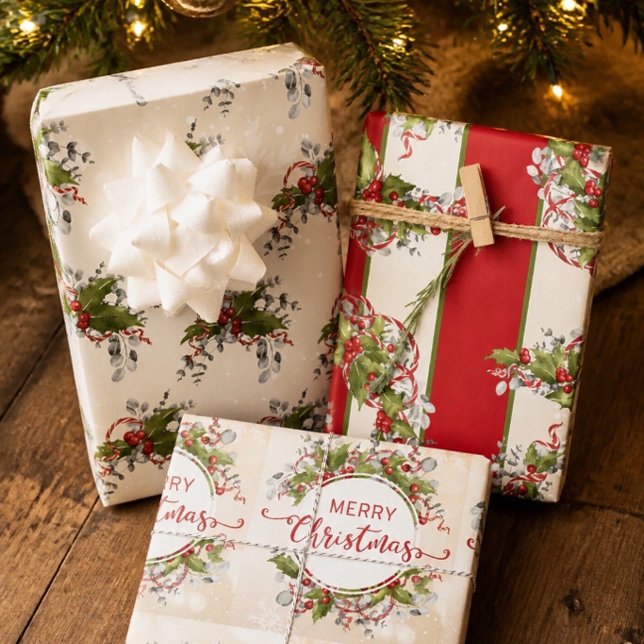 Christmas Holly Branch Geschenkpapier Set (Von Creator hochgeladen)
