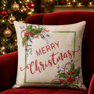 Christmas Holly Branch Throw Kissen