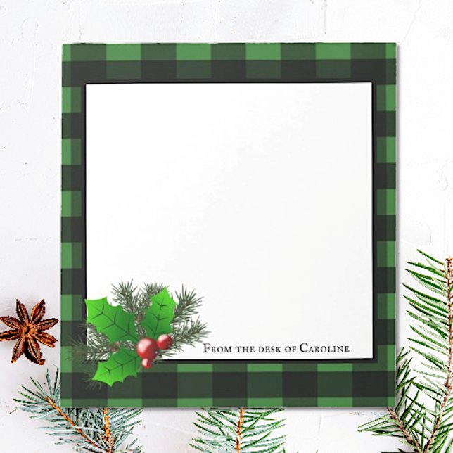 Christmas Holly Buffalo Kariert Personalisiert Not Notizblock (Green Christmas Holly Buffalo Plaid Personalized Notepad)