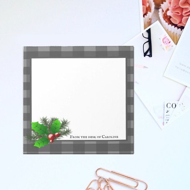 Christmas Holly Buffalo Kariert Personalisiert Not Notizblock (Von Creator hochgeladen)