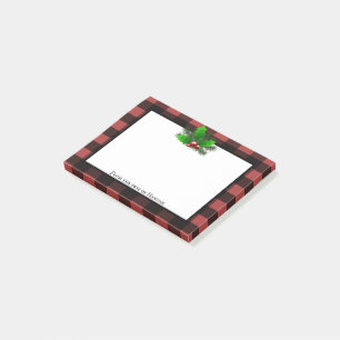 Christmas Holly Buffalo Kariert Personalisiert Post-it Klebezettel
