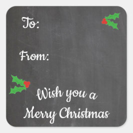 Christmas Holly Chalkboard Letters Quadratischer Aufkleber