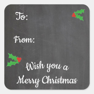 Christmas Holly Chalkboard Letters Quadratischer Aufkleber