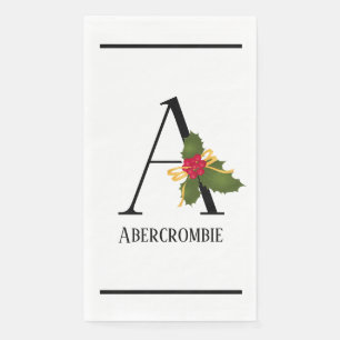 Christmas Holly Elegant Monogram Letter A Serviette
