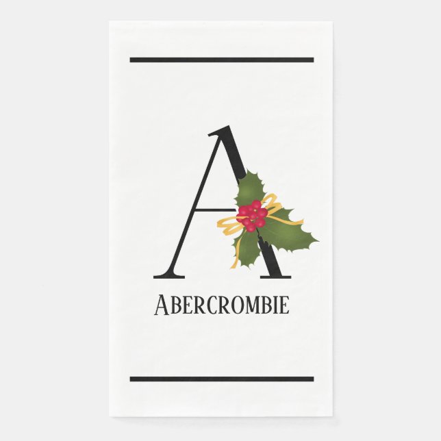 Christmas Holly Elegant Monogram Letter A Serviette (Vorderseite)