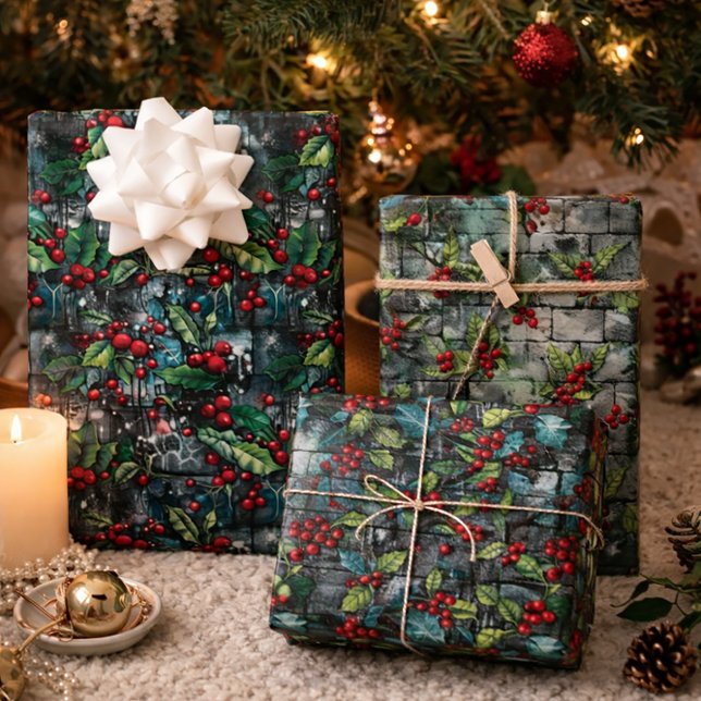 Christmas Holly Graffiti Geschenkpapier Set (Von Creator hochgeladen)