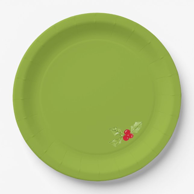 Christmas Holly Green Festive Holiday Fun Pappteller (Vorderseite)