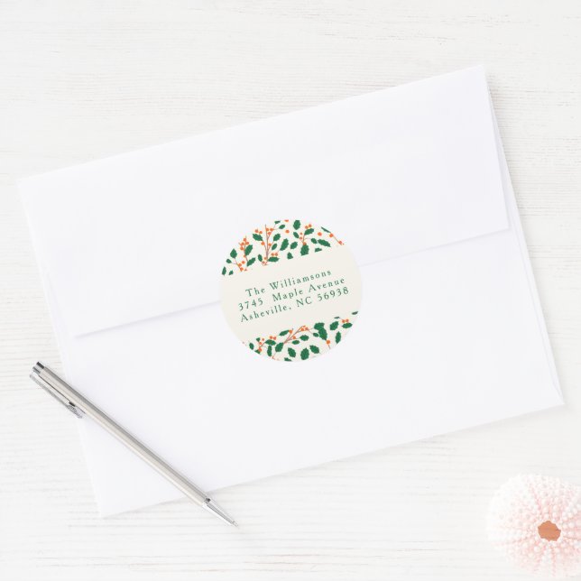 Christmas Holly Greenerity Custom Rücksendeadresse Runder Aufkleber (Umschlag)