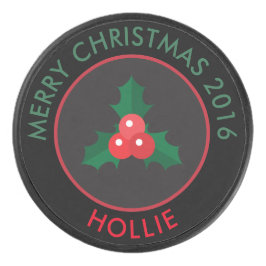 Christmas Holly Hockey Puck