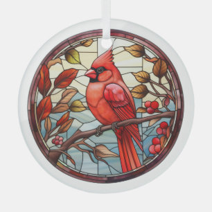 Christmas Holly Imitats Stain Glass Red Kardinal B Ornament Aus Glas