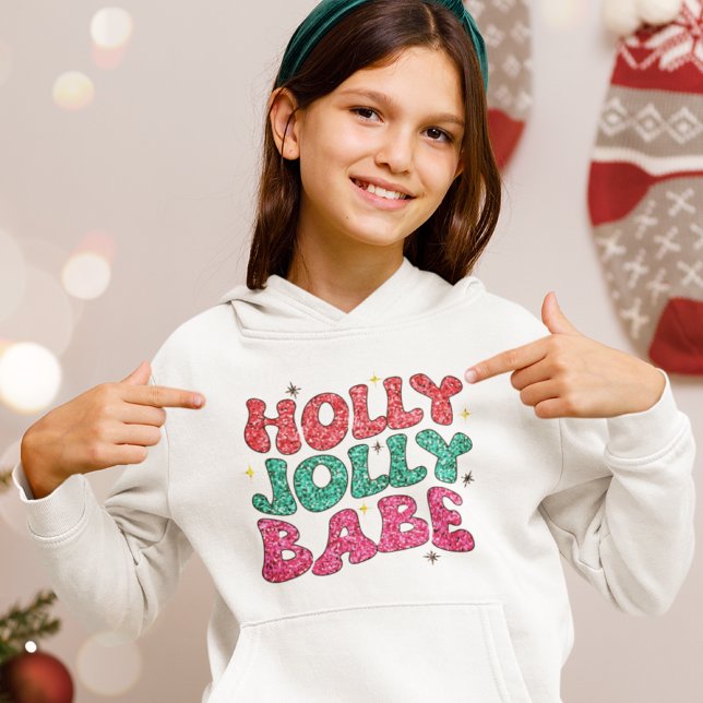 Christmas Holly Jolly Babe Modern Glitzer Script Hoodie (Von Creator hochgeladen)