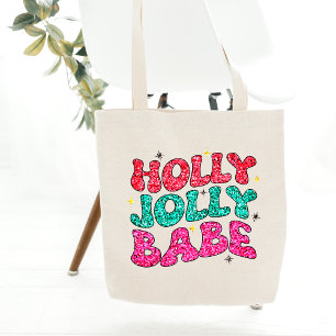 Christmas Holly Jolly Babe Modern Glitzer Script Tragetasche