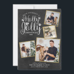Christmas Holly Jolly Foto von Leime Chalkboard Feiertagskarte<br><div class="desc">An elegant Holly Jolly 4 Foto von klebeholiday design for you to personalize with your favourite fotos framed in gold,  message,  names and year on chalkboard background. Die Reverse Feature Falling Snowflakes haben wir Matching Chalkboard Background. Designed by Thisisnotme ©</div>